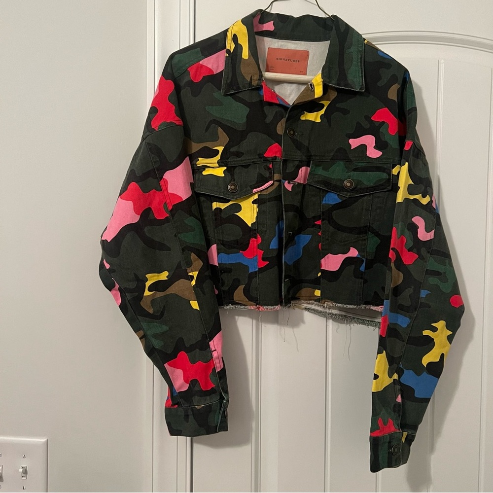 Multi-color camo denim jacket (S/M)